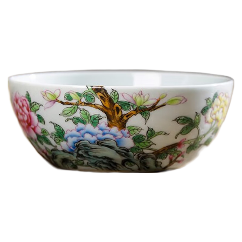 京峰閣茶具景德鎮(zhèn)手繪杯子琺瑯彩過墻牡丹主人杯單杯茶杯陶瓷功夫茶具 琺瑯彩過墻牡丹主人杯