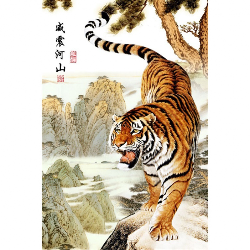 老虎挂画老虎海报虎年生肖猛虎下山上山虎图片动物世界客厅装饰大海报