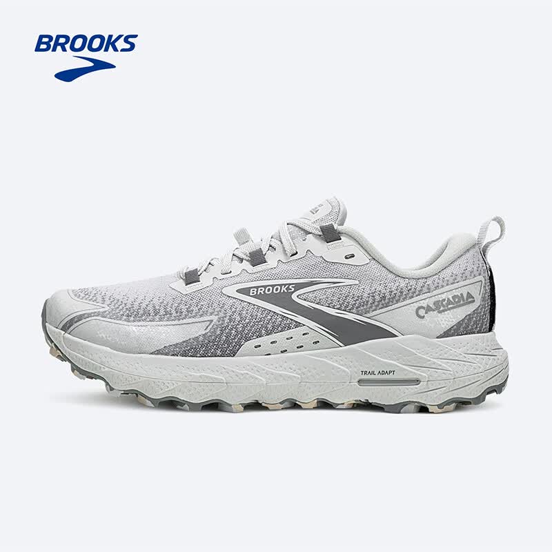 布鲁克斯（BROOKS）越野跑步鞋男女舒适户外徒步缓震耐磨跑鞋Cascadia 18 山岩 男款 蘑菇灰/浅铁灰/椰奶色 42.5