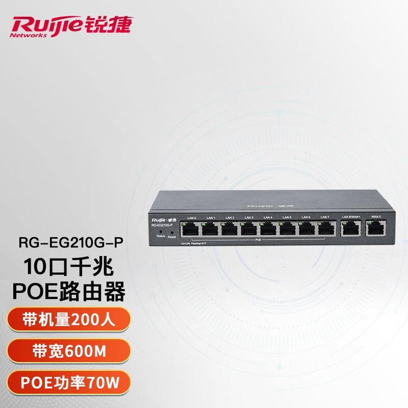 Ruijie 锐捷 RG-EG210G-P 双频1317M 家用千兆无线路由器 Wi-Fi 5（802.11ac）黑色