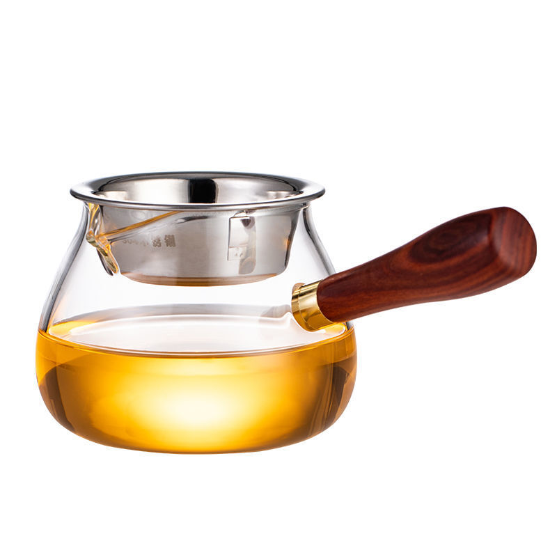 旭豹特厚木把玻璃公道杯茶漏一体茶器功道分茶杯茶海茶壶加厚耐热侧把 特厚-360ML木把泡茶壶