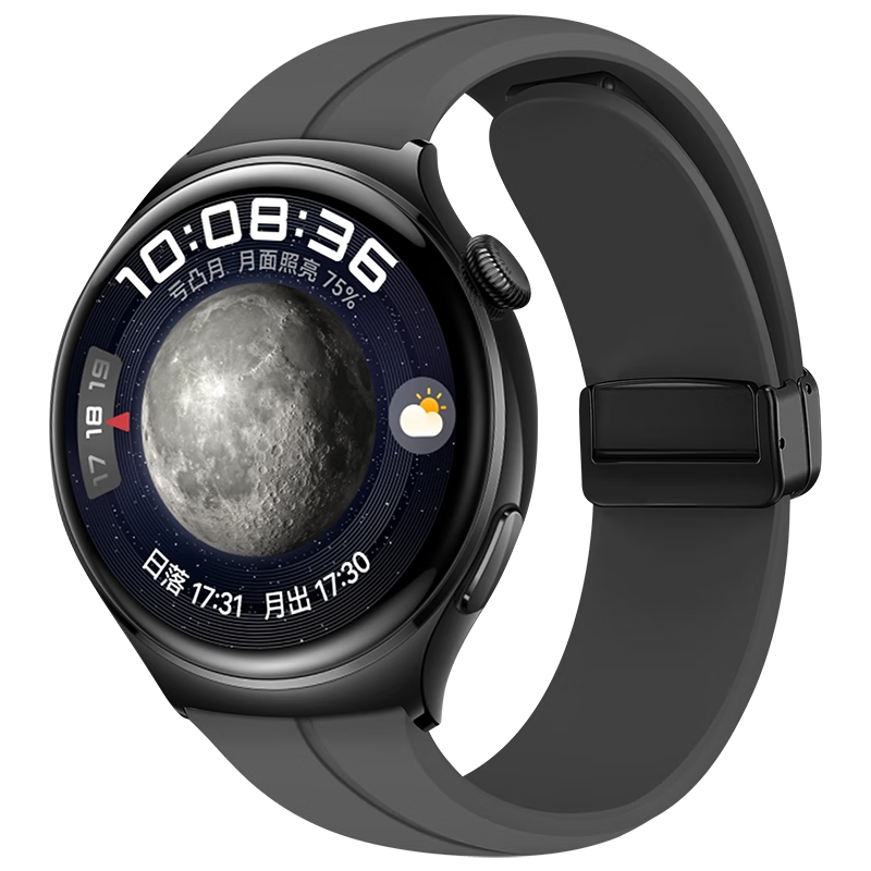 BHO适用华为手表GT2/GT3表带watch3/4/pro磁吸硅胶折叠扣表带 深灰色