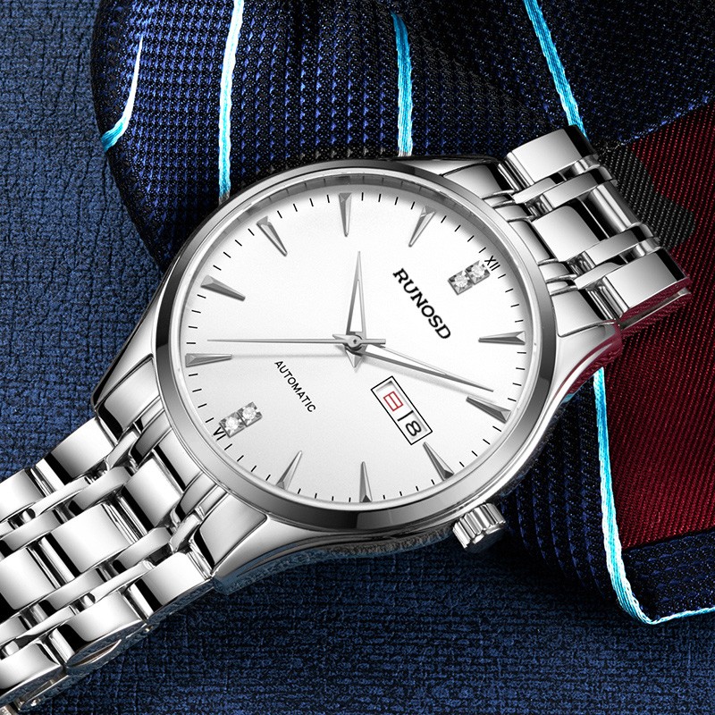 斯诺威登手表男全自动机械表钢带夜光防水商务时尚名牌轻奢日历男式