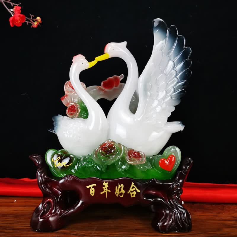 石玥百年好合天鹅摆件一对新房客厅家居摆设装饰物品闺蜜朋友结婚送礼 甜蜜美满长23高29cm