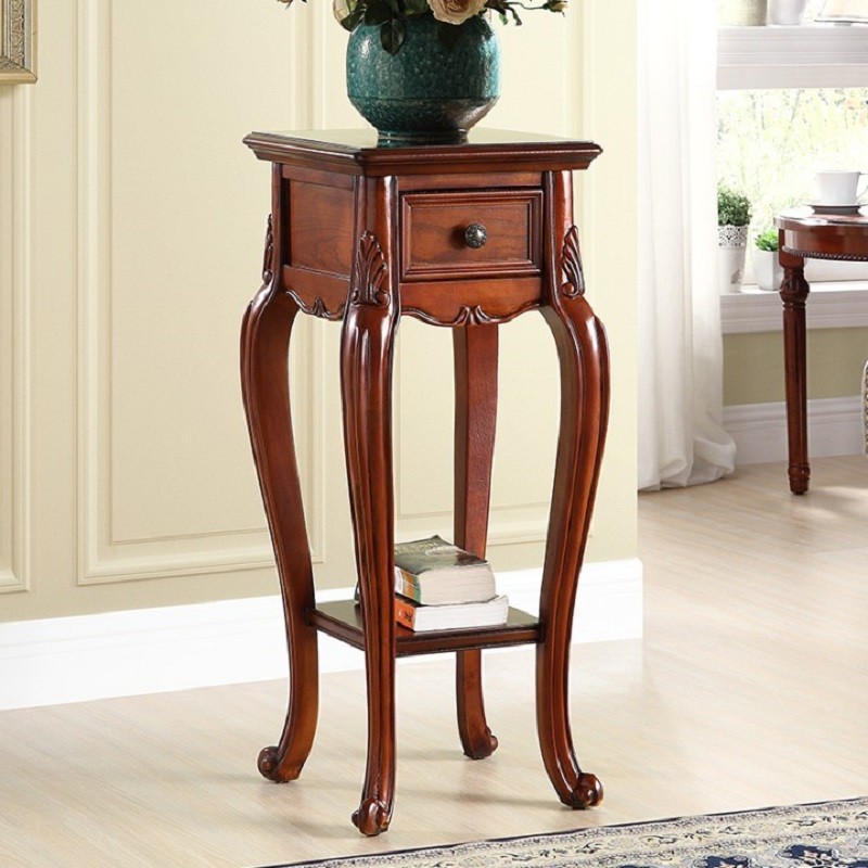 筑创美庭 美式花架轻奢实木花架复古装饰架欧式花架客厅花架古典木质