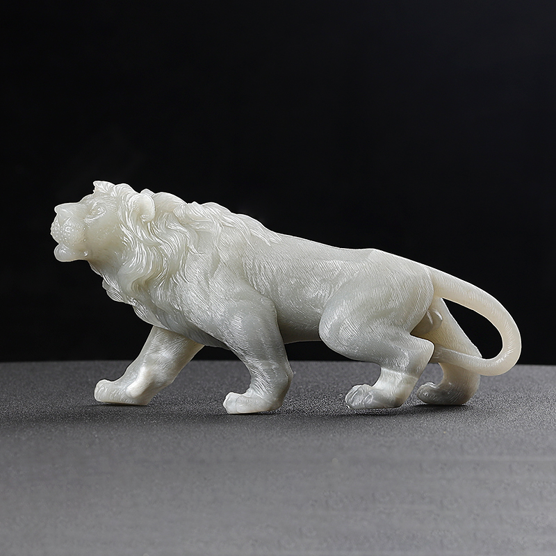 涵怡 和田玉狮子摆件霸气精雕玉石饰品天然真品新疆烟紫玉高货礼品