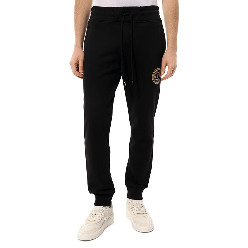 couture 范思哲男装 2024新品男士棉质徽标刺绣图案休闲运动卫裤 黑色