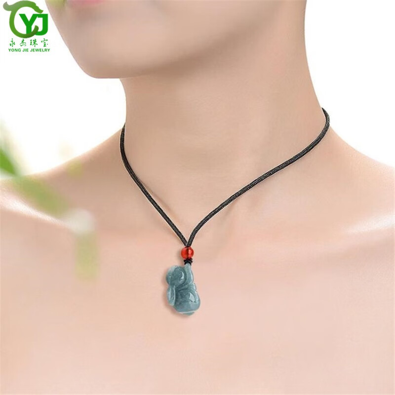 永杰原创新款【前兔似锦】A货翡翠蓝水玉兔立体兔生肖兔玉石吊坠女男