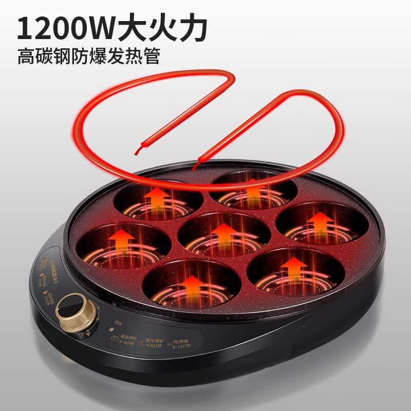 扬子多功能七孔锅大号煎蛋锅电饼铛早餐机煎饼锅煎饼锅烙饼锅30CM大尺寸家用商用蛋饺鸡蛋汉堡机  七孔煎蛋