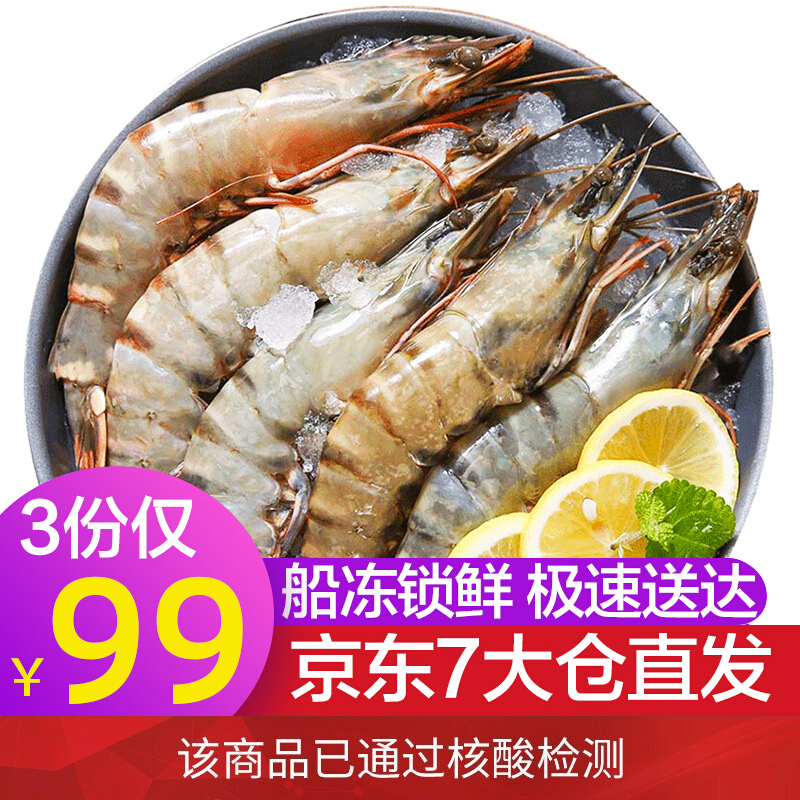 【拍3件99元】越南活冻黑虎虾净重约400g 草虾 18-24只