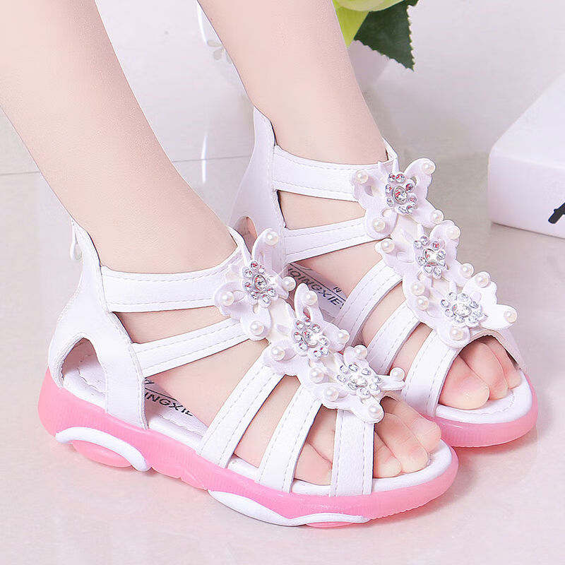 夏季女童凉鞋儿童时尚公主鞋中大童罗马凉鞋小女孩宝宝沙滩鞋 白色