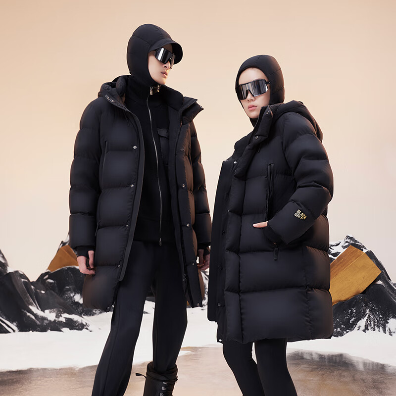 高梵黑金鹅绒服机能3.0六格男女同款冬装长款厚羽绒服 黑色 S