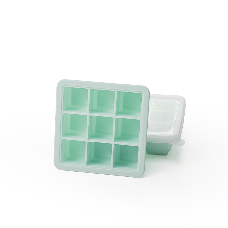 安扣 ANKOU 婴儿童宝宝硅胶冰格冰块模具制冰辅食盒保鲜冰块X器DIY自制 薄荷绿+硅胶+9格