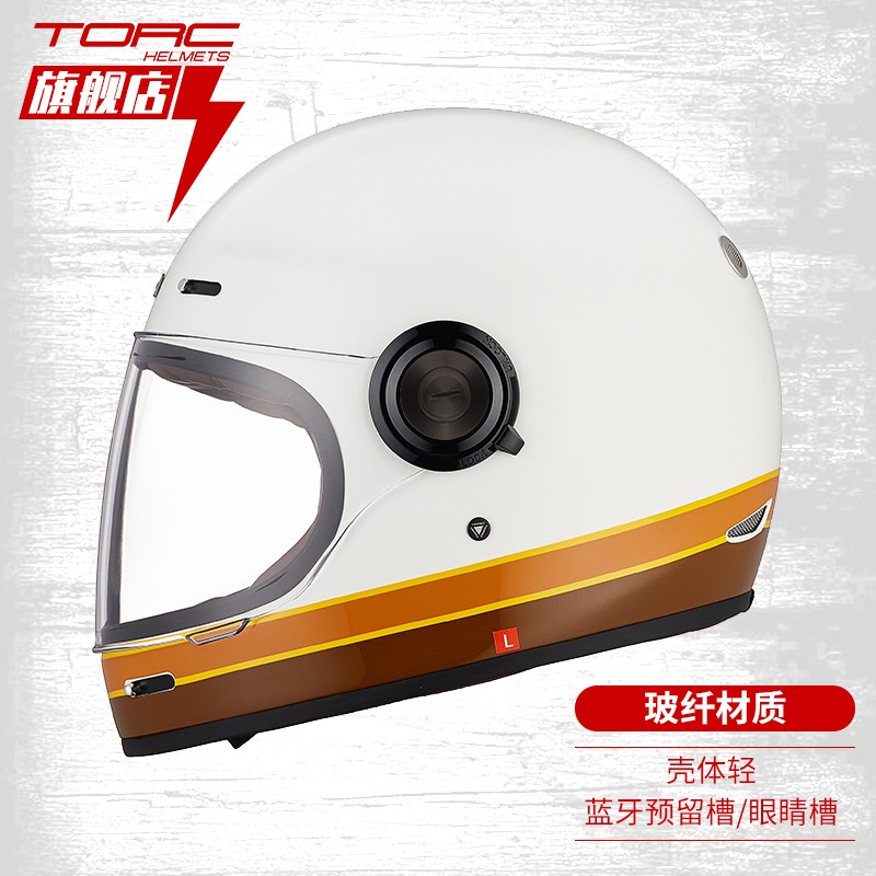 TORC摩托车头盔女珍宝珠联名T1/135玻璃纤维复古全盔3c电动车安全帽 白色/等高线 XL（建议头围59-60cm）