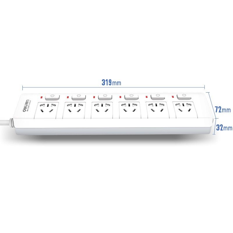 得力（deli） 新国标分控插座/插排/插线板/排插/接线板 儿童保护门 6位独立开关 全长2米 3980(02)