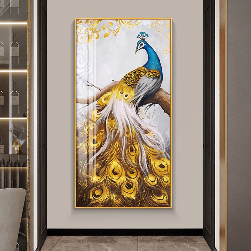 装饰画新中式轻奢高档进门过道走廊画 xm101【高贵孔雀】高透水晶膜面