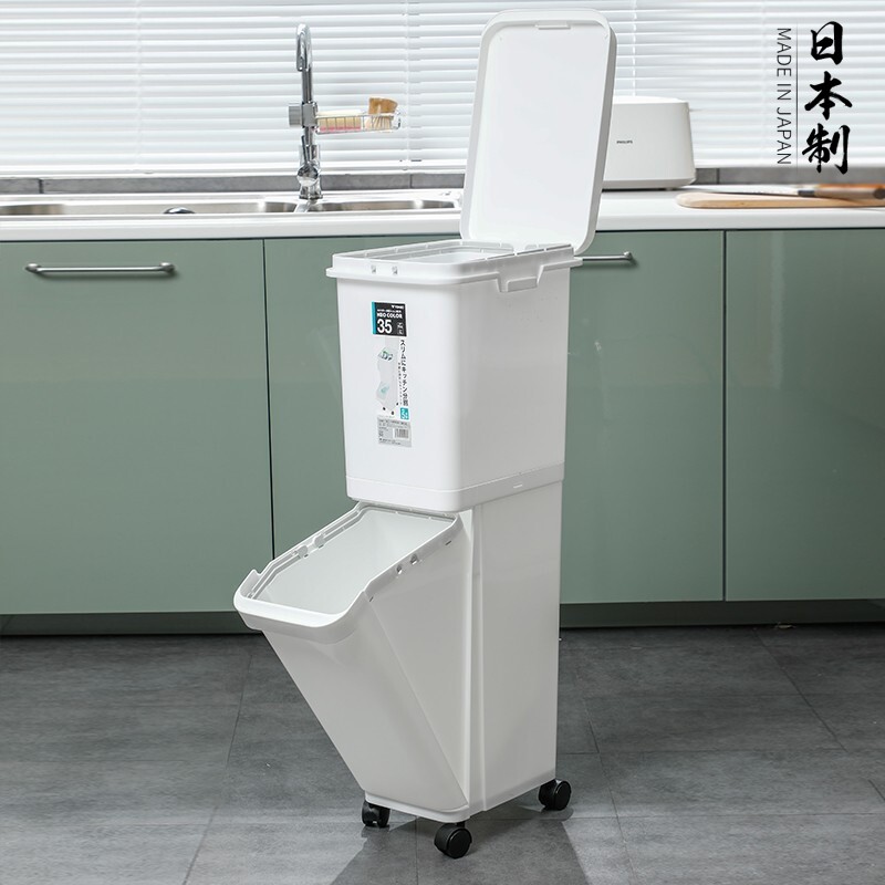 家の物语（KATEI STORY）日本进口厨房垃圾桶大号干湿分离高垃圾筒分类家用客厅带盖垃圾箱 双层35L（产地日本）