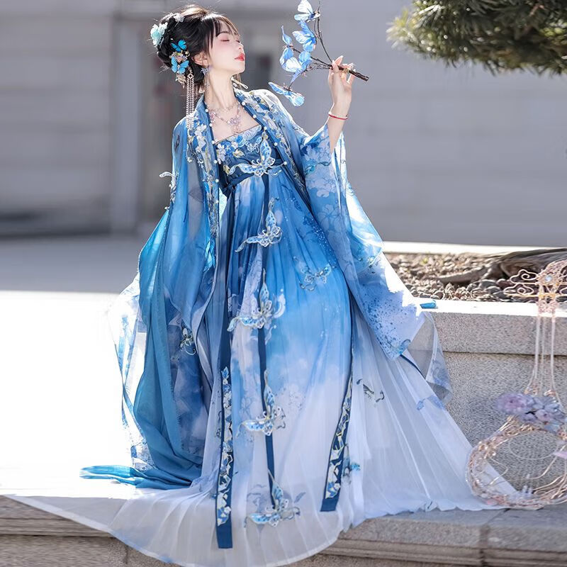 浮泽未央宫重工刺绣齐胸仙气褶裙唐制汉服女夏季 【瓷碟美人】单件大袖衫 S