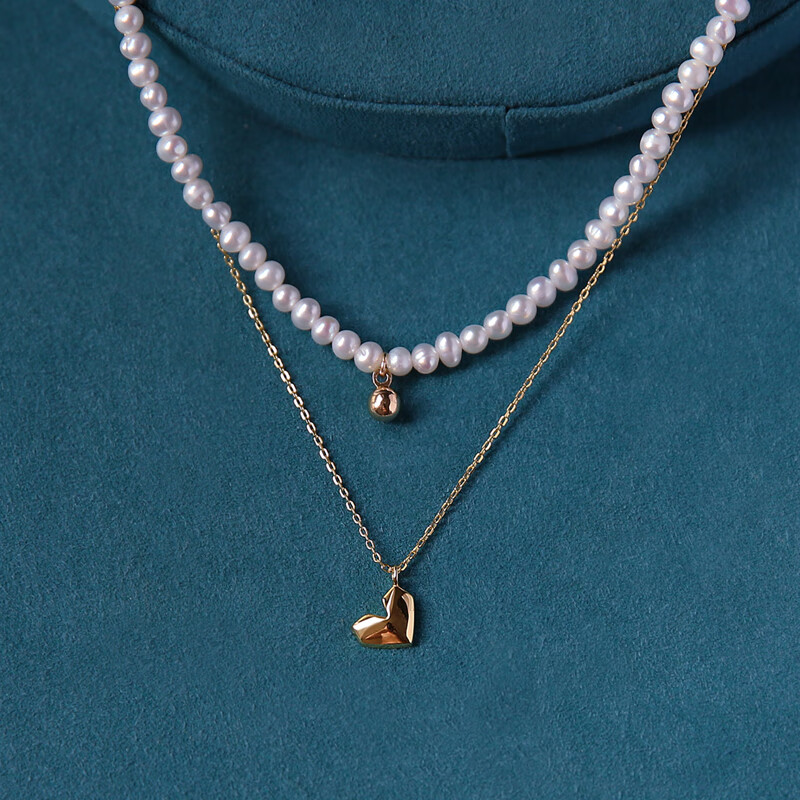 snqp小米珠项链叠戴 淡水珍珠爱心吊坠双层轻奢复古颈链锁骨链 小米珠