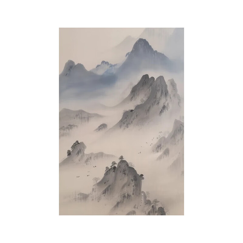 水墨山水手绘油画玄关装饰画客厅丙烯画大幅落地肌理画新中 水墨青山