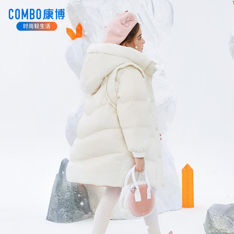 康博女童羽绒服儿童中长款冬季新款中大童加厚连帽童装外套过年服 紫色 略偏小，建议买大一码 150