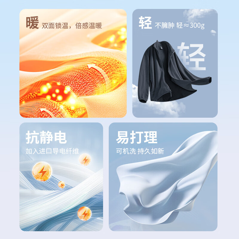 京东京造夹克外套男冲锋摇粒绒衣服女25秋季新款抓绒衣 黑色 L