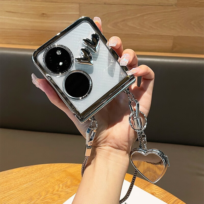 米拓适用新款高级华为pocket2手机壳电镀透明s保护套折叠屏爱心补妆