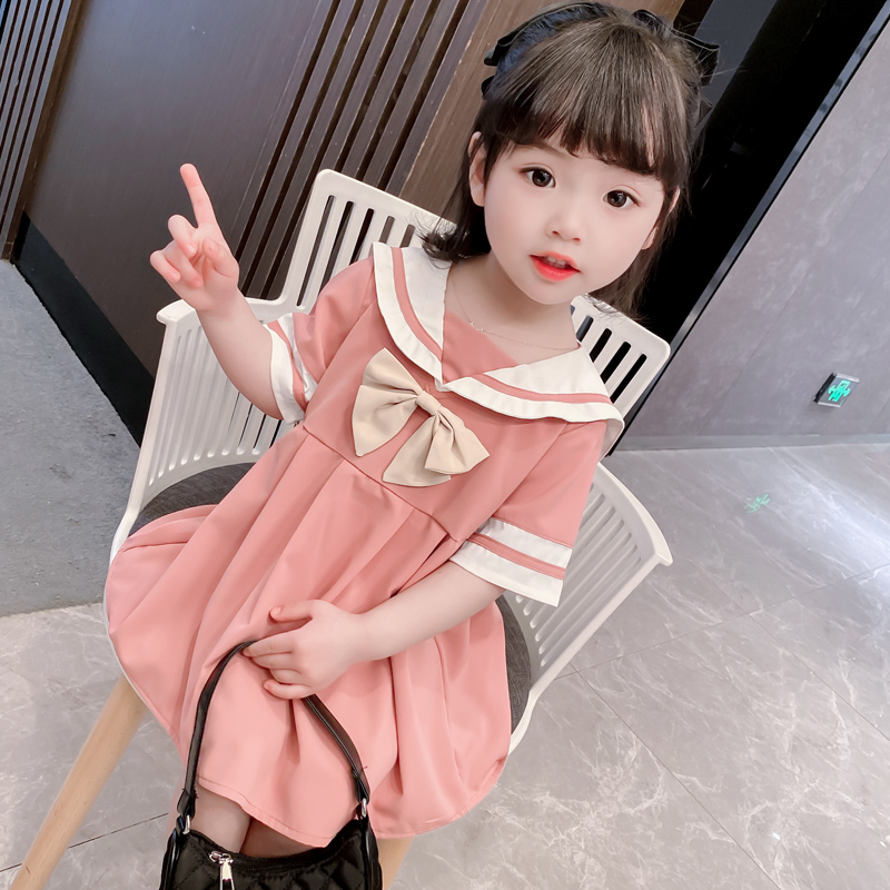 川孩2021夏装新款女童学院风连衣裙小女孩短袖公主裙宝宝洋气甜美裙子