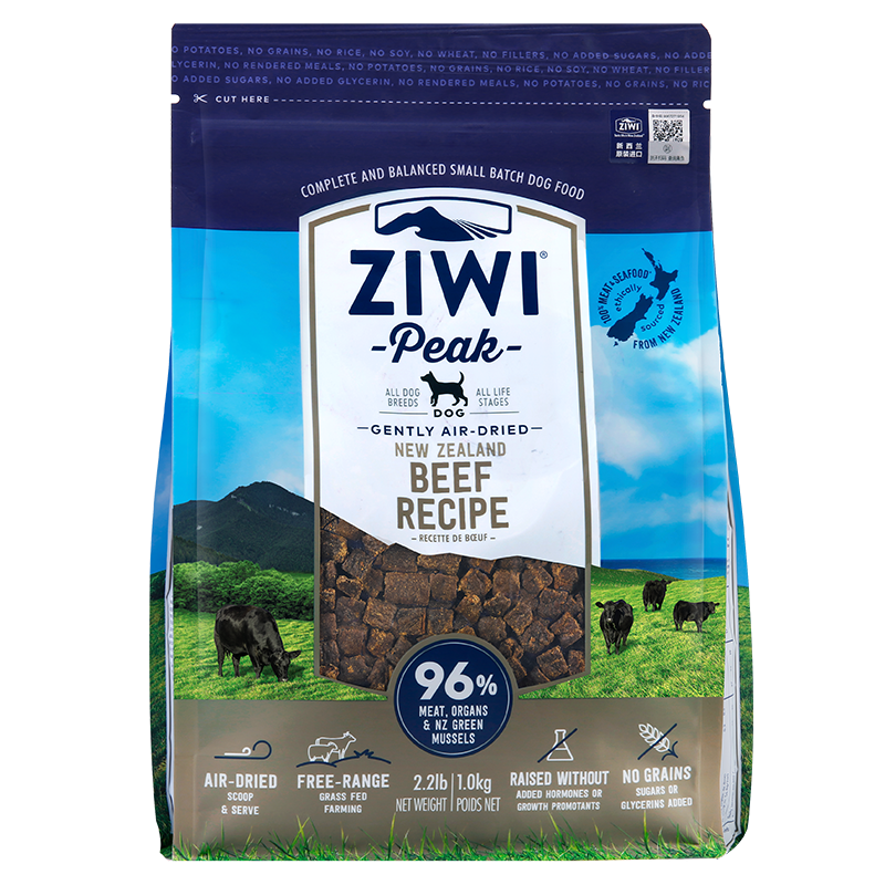滋益（ZIWI）无谷风干牛肉味狗粮1kg *1袋 幼犬成犬小型犬大型泰迪比熊金毛通用型主粮