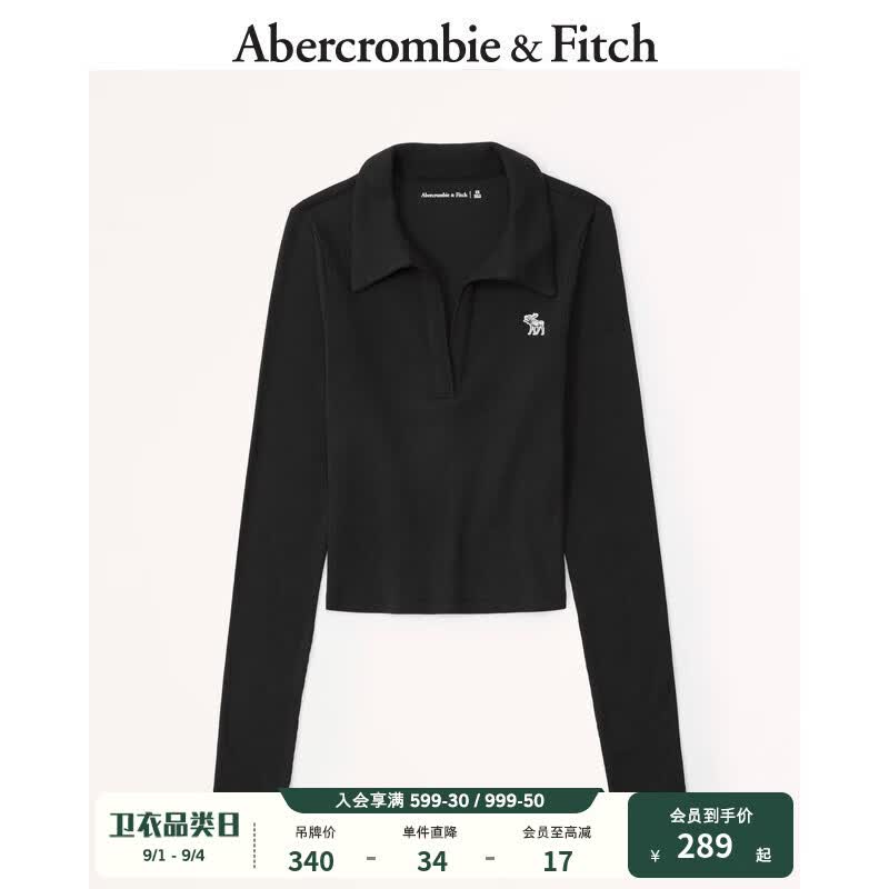 ABERCROMBIE & FITCH女装 美式白领通勤长袖T恤刺绣Logo百搭Polo衫上衣 329596-1 黑色 S (165/92A)高性价比高么？