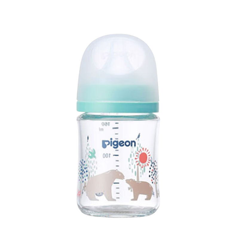 贝亲（Pigeon）宝宝婴儿玻璃奶瓶3代 仿母乳耐热宽口径自带SS号 彩绘小熊160ml  106.4元