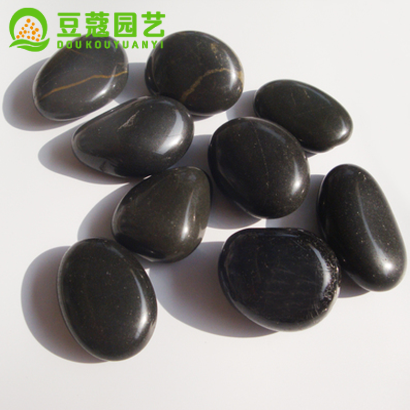 鹅卵石雨花石原石精品高抛光五彩石头装饰铺地鱼缸园艺盆景 精黑3-5cm