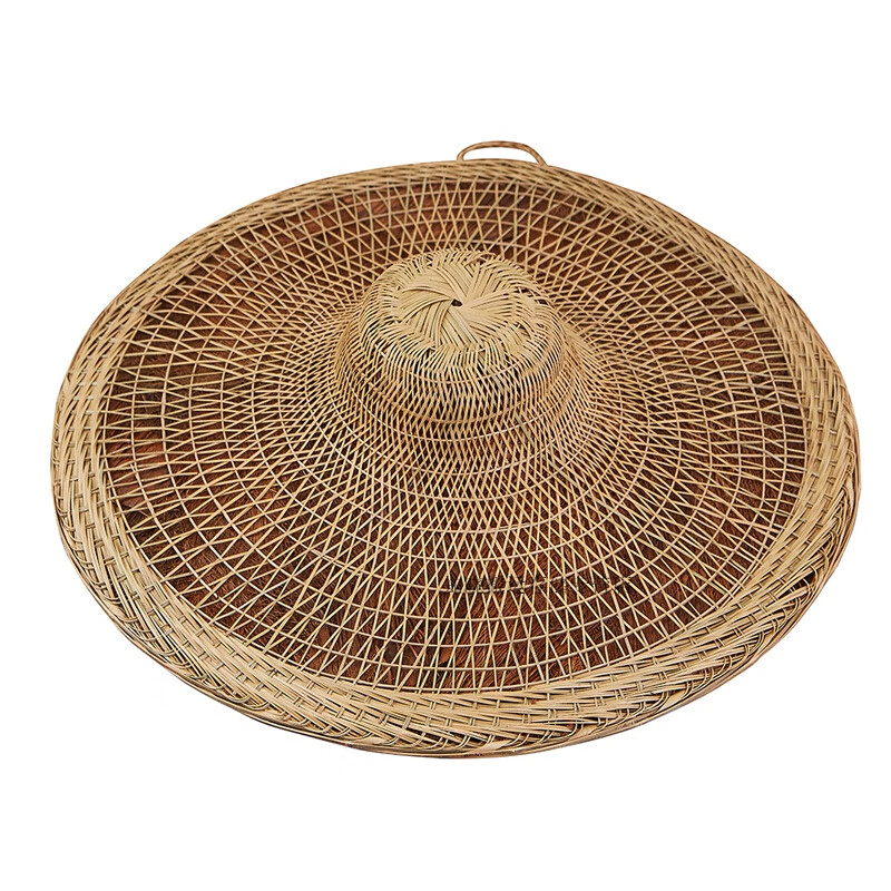 卡萊文手工編織竹斗笠帽防雨遮陽(yáng)帽大檐草帽舞蹈演出斗笠道具帽竹編帽子工業(yè)品 zx直徑53厘米棕絲帽配帽繩