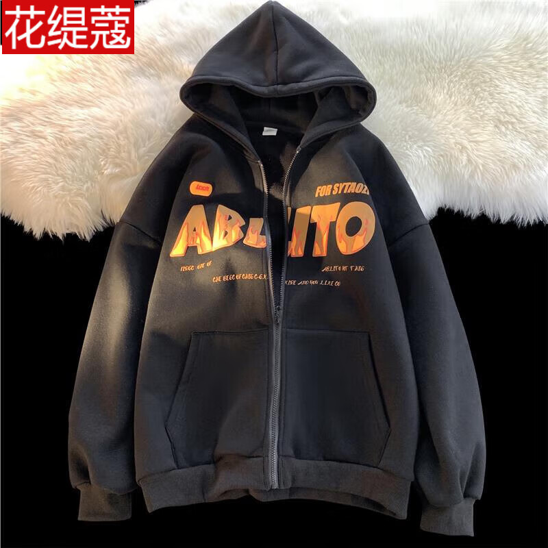 女春秋款hiphop高街戴带帽的连帽上衣胖妞微胖女生 黑色 m90-120斤
