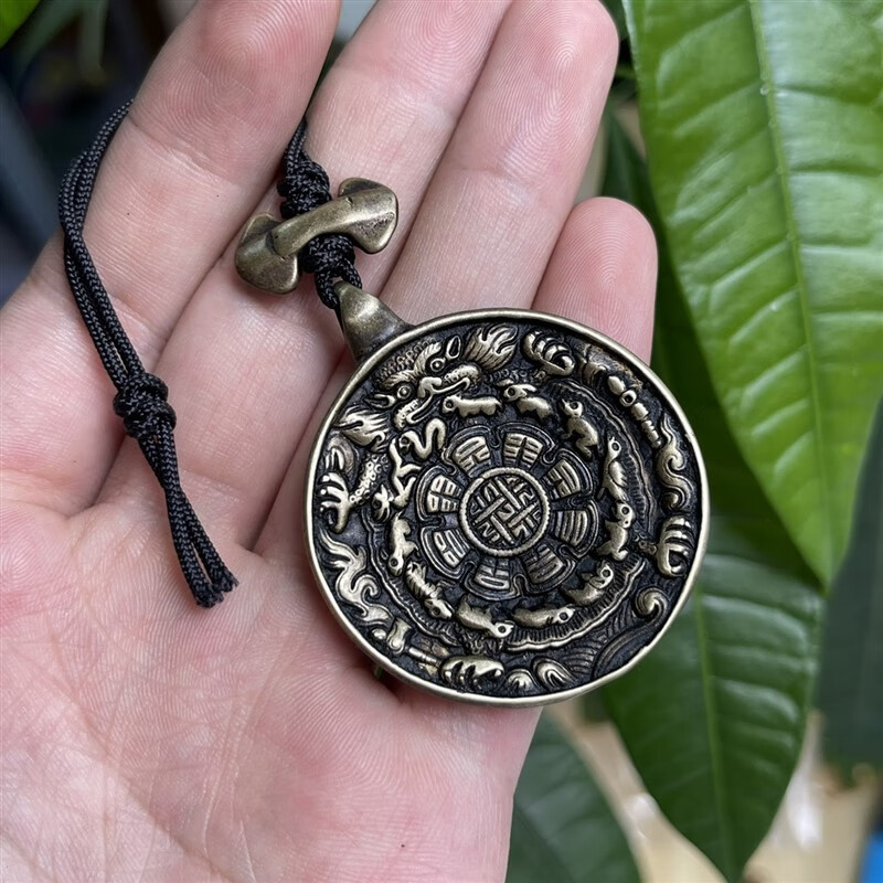 石俞记 高清模板复刻鳞甲熊九宫八卦牌腰牌雕刻藏八宝海螺利马铜吊牌