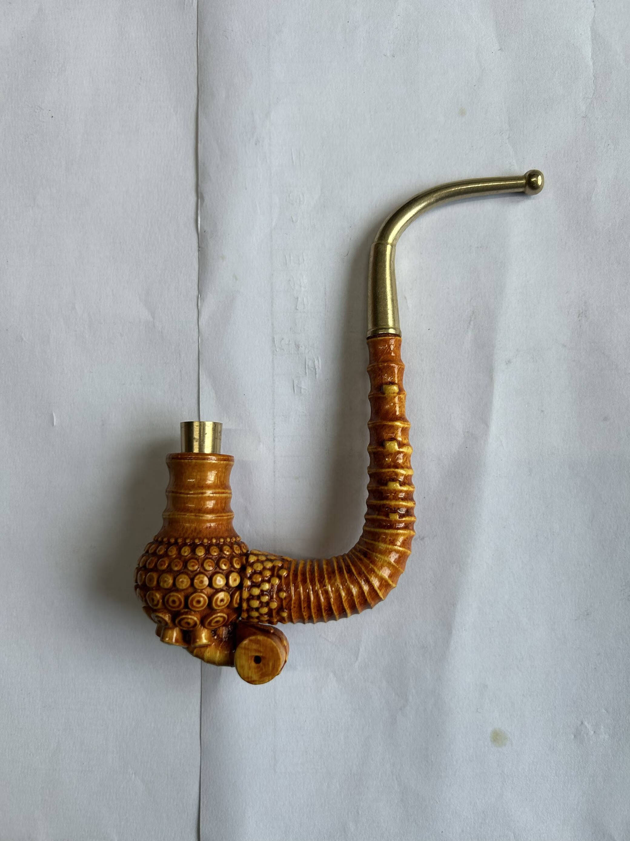 贵州实心竹雕刻新款老式烟杆长度20公分做工精致