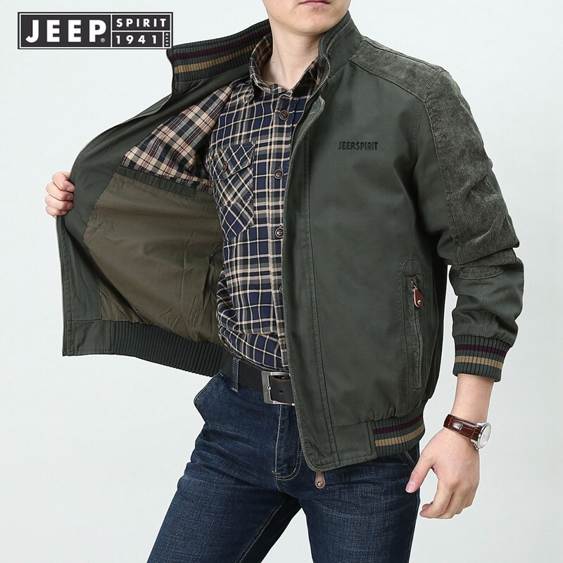 吉普（JEEP） 夹克男新品外套立领纯色男士外套马甲户外防风大码休闲青年工装上衣夹克 军绿色（夹克） XL