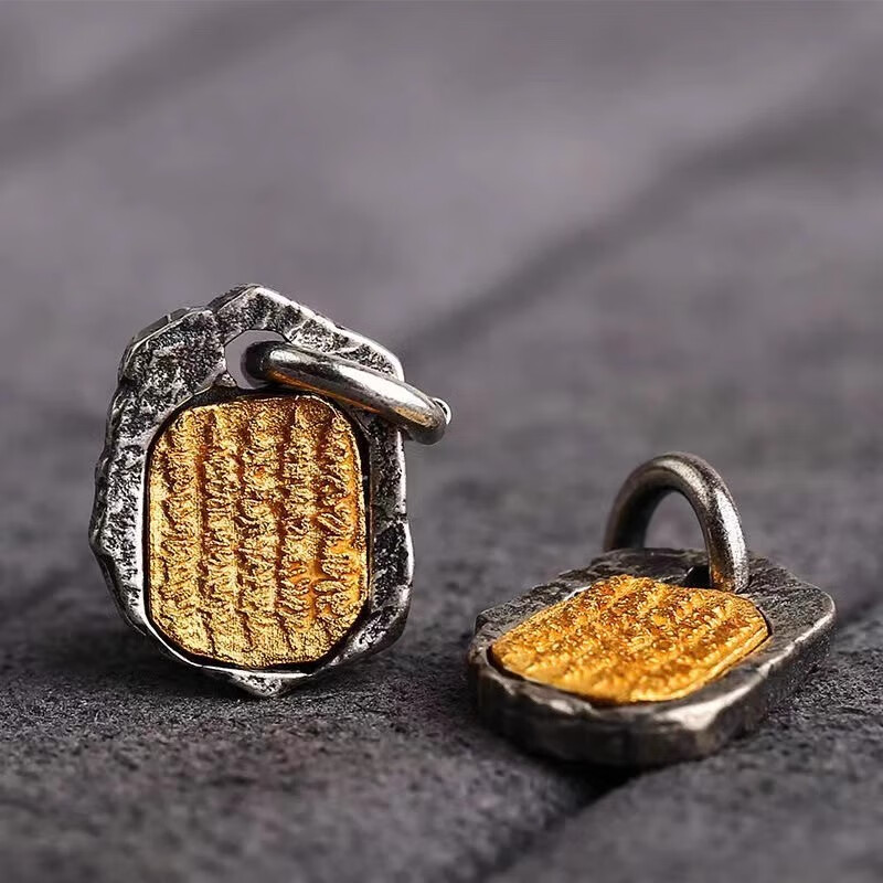 复古藏式文玩配饰五条经文吊牌diy手串侧挂挂饰吊坠挂件饰品配件 高19mm*宽14mm