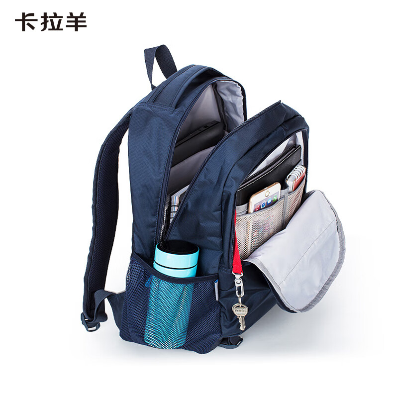 卡拉羊30/42L休闲双肩包旅行通勤电脑背包大容量多隔层学生书包CX5558 小号-黑色|30L
