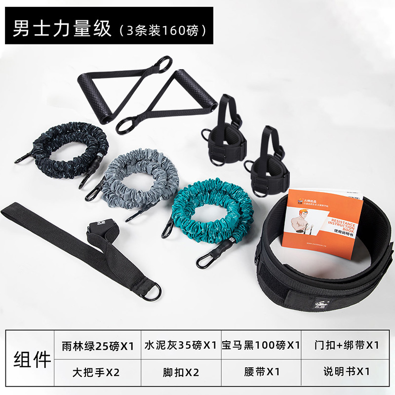 火帥彈力繩拉力器套裝男女健身器材家用力量訓練阻力帶皮筋一字擴胸器 男士力量級【3條裝 160磅】