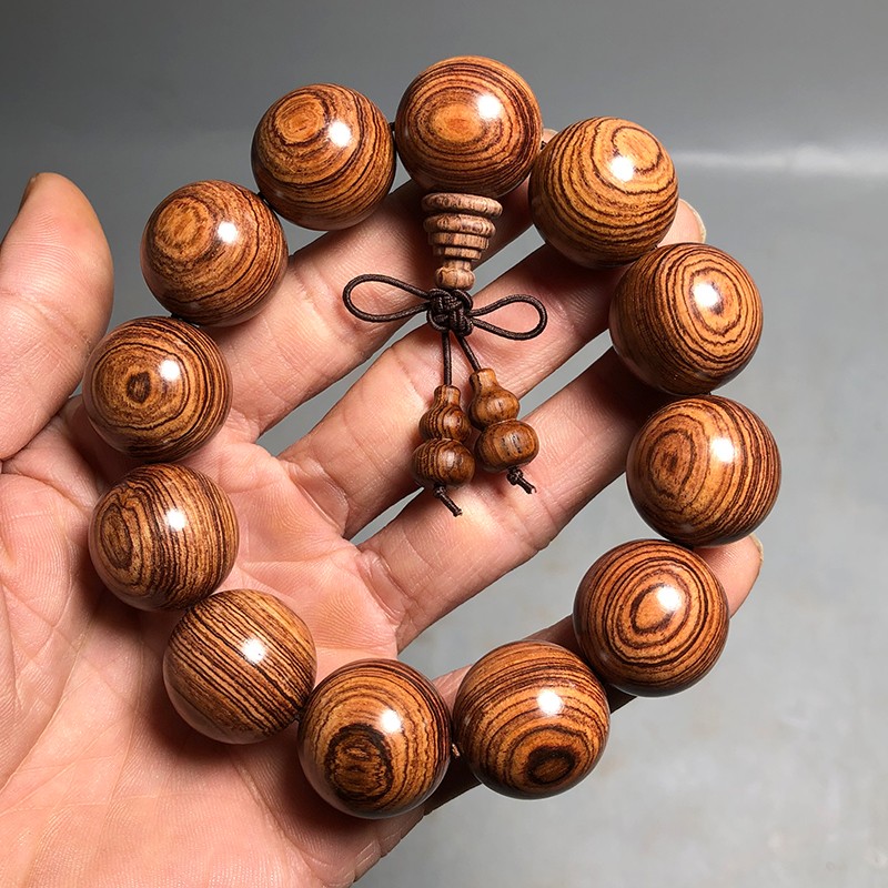 手串男女单圈木质佛珠手链念佛珠子转运车挂摆件品 20mm配葫芦原木 12