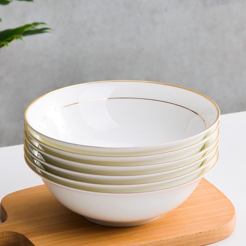 瓷秀源歐式骨瓷碗家用陶瓷碗大號(hào)粥碗大碗湯碗金邊斗碗拉面碗盛菜碗套裝 金邊7英寸斗碗6個(gè)