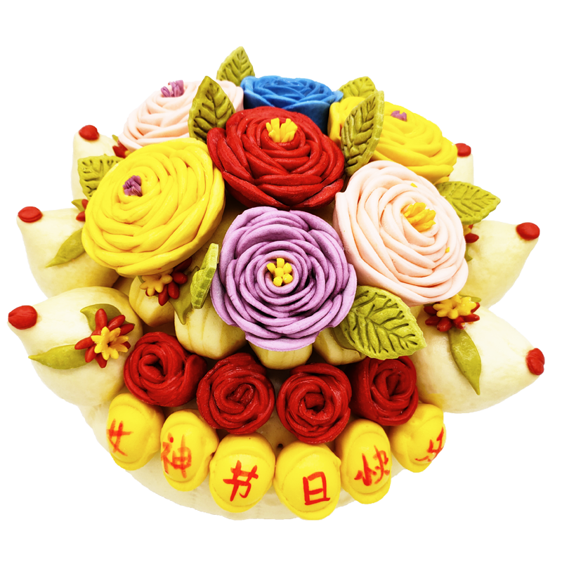 三八 节馒头花馍馍山东传统手工花馍饽饽花馒头4公斤 三八节快乐(a款)