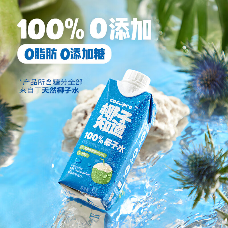 椰子知道100%椰子水泰国进口NFC电解质果汁添加香水椰鲜香饮料330ml/瓶 【分享装】330ml*6瓶