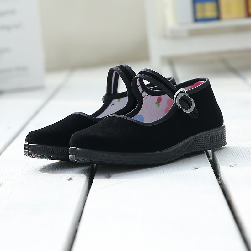 韵优利六一节目表演布鞋女孩纯黑色礼仪儿童舞蹈鞋平跟鞋黑色方口体操