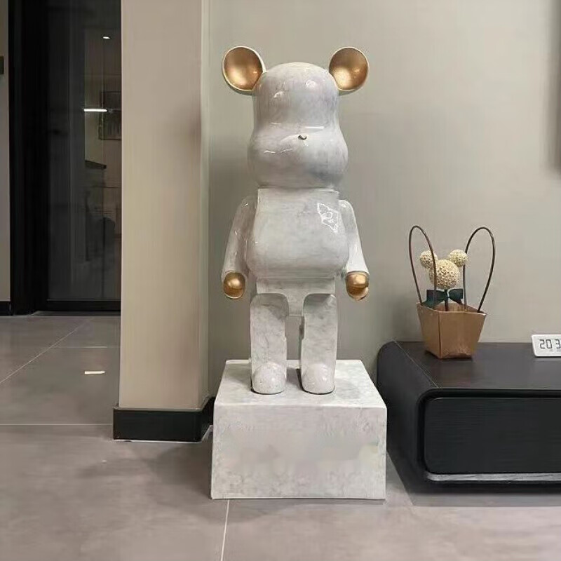 客厅新居开业乔迁送人礼品 彩大理纹灰色 50cm熊高 底座=总高约60cm