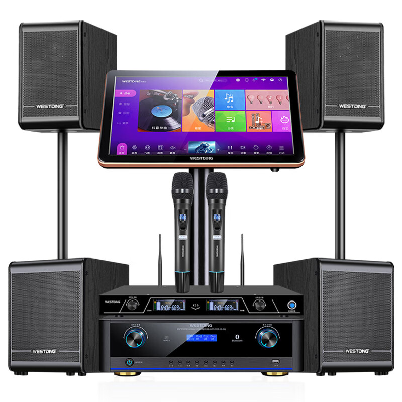 2家庭ktv音响套装点歌机一体机唱歌全套设备卡拉ok双重低音炮音箱