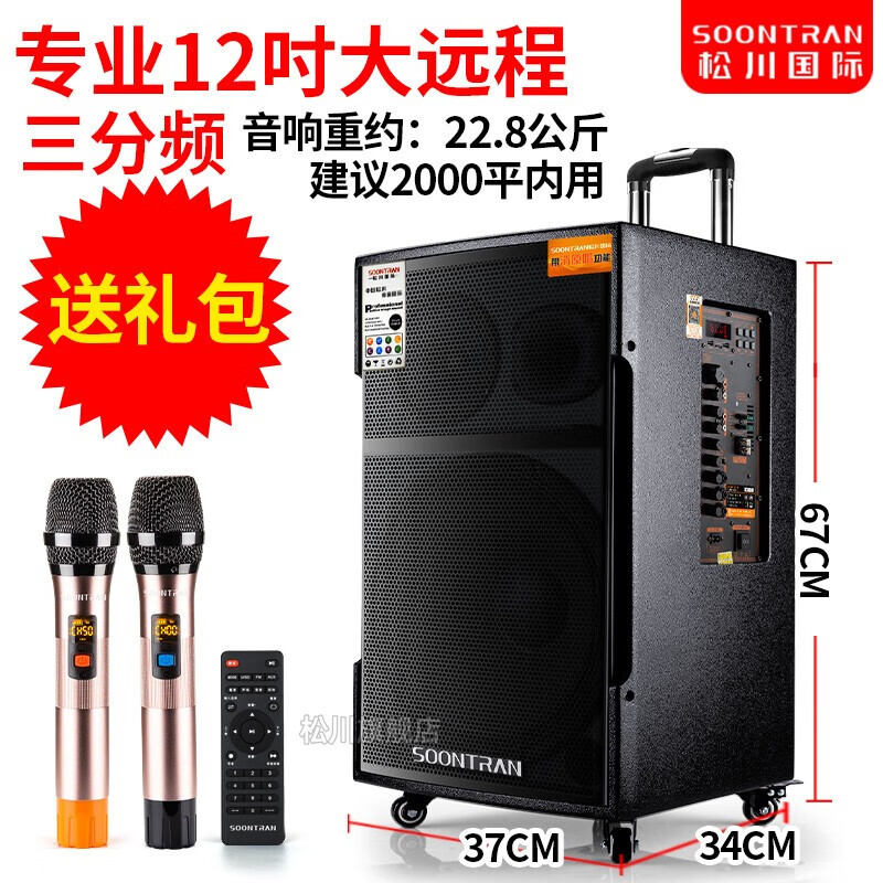 松川国际（SOONTRAN）SG3-15广场舞音响大功率拉杆音响超大音量户外K歌无线便携式蓝牙音箱低音炮家用移动扩音播放器 SG3-15【15吋三分频+双话筒】