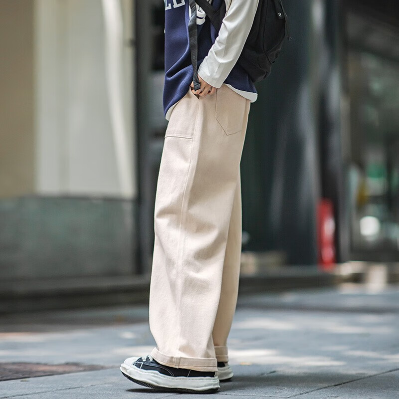 马登cleanfit白色牛仔裤春秋宽松阔腿裤美式直筒工装裤女士休闲长裤子 米白色 【显瘦高级感牛仔裤/梨形报恩裤/老钱风高腰裤】 S (80-100斤/卡码拍大)