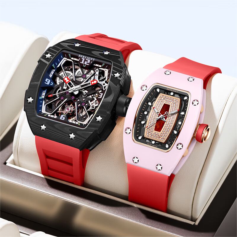 宝丽爵(berliget)品牌情侣手表一对价全自动机械夜光情侣表防水陶瓷碳